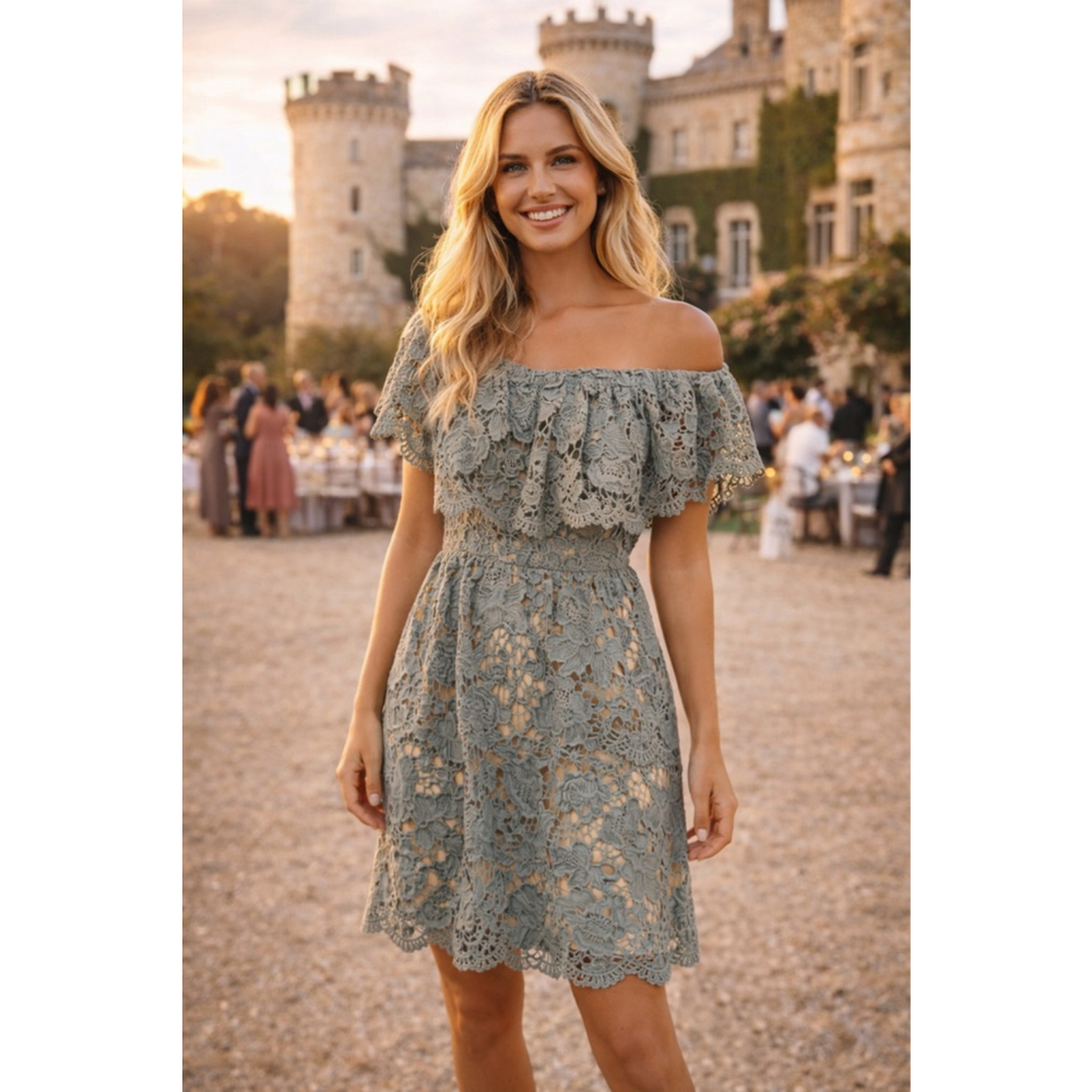 Romeo Juliet Couture Mini Dress Sage Lace Romantic Cottagecore Feminine Luxury